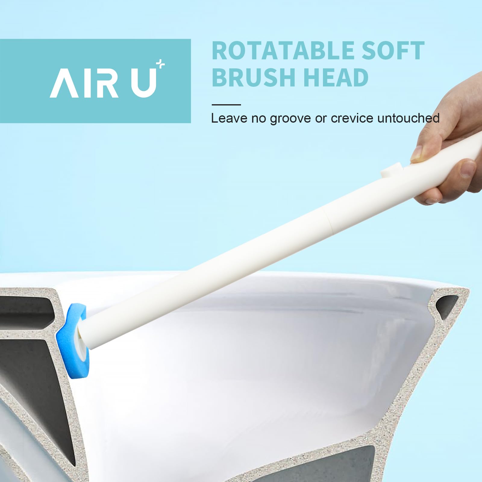 AIR U+ Disposable Toilet Brush Set, Toilet Bowl Cleaning System- 1 Toilet Wand, 1 Storage Caddy, 1 Fragrant Tablet and 24 Brush Refill Heads for Bathroom Cleaning