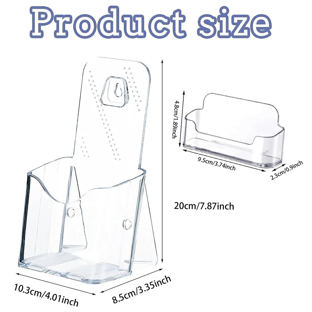MYLEUS 4Pcs Acrylic Brochure Holder with 4 Business Card Holder, Office Tabletop Wall Mount Organizer, Brochure Display Stand, Trifold Holder Stand, Menu,Booklet, Literature, Display for Countertop