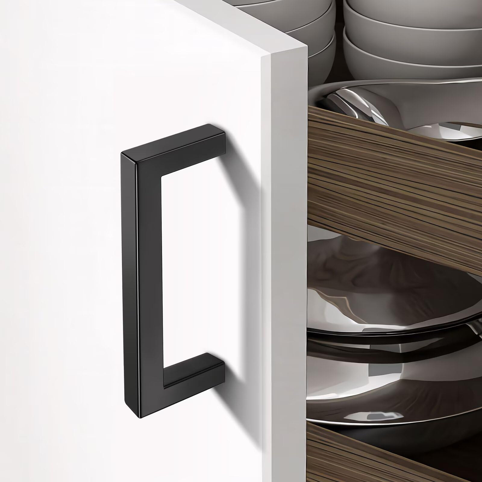 Gobrico 15 Pack Square Corner Bar Kitchen Cabinet Door Handles, Matte Black Stainless Steel Drawer Pulls for Bathroom and Bedroom, Cupboard Handles Hole Centers 90mm