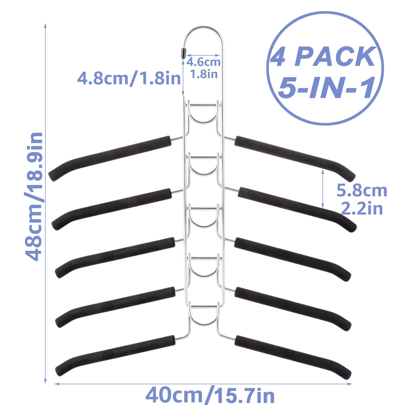 Acrux7 4 Pack 5 in 1 Metal Clothes Hangers Space Saving Hangers, Non Slip Multi Hangers for Shirt Sweater, Multi Layers Coat Hangers, Heavy Duty Closet Organizer Hanger Rack for Shirt Blouse Suit