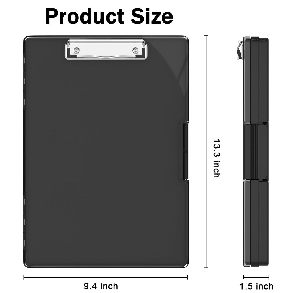 Rimilak Plastic Clipboard with Storage, Side Opening Clip Boards with 2 Storage Case, High Capacity Nursing Clipboards with Heavy Duty Clips for Work School Office Supplies, Black