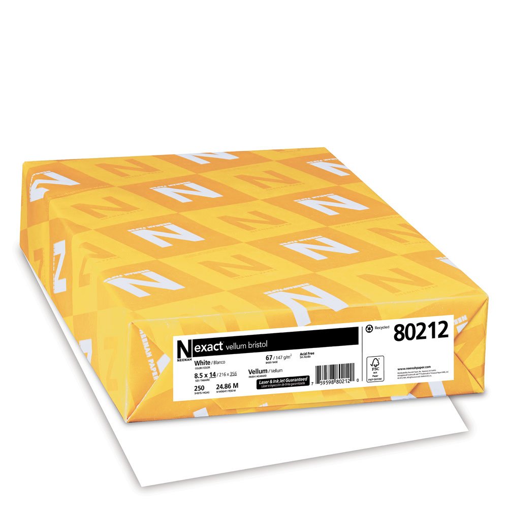 Neenah Exact Vellum Bristol Cardstock, 67 lb, 8.5 x 14 Inches, 250 Sheets, White, 94 Brightness
