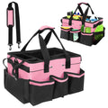 Cleaning Caddy Bag with Handle & Shoulder Straps, Large Cleaning Supplies Organizer Cleaning Tools Bag for Housekeeping and Cleaners Car Storage (Pink)