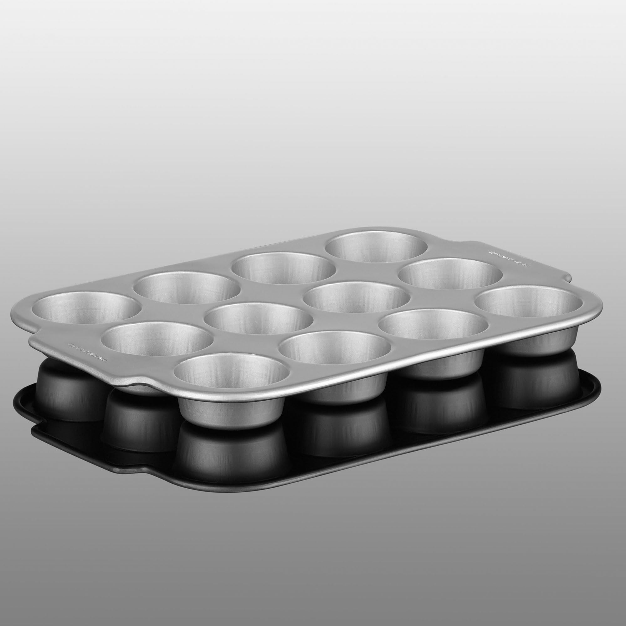 Starfrit The Rock Wave 12 Cup Non-Stick Muffin Pan - Durable Carbon Steel - Oven Safe - PFOA Free - Easy to Clean - Silver