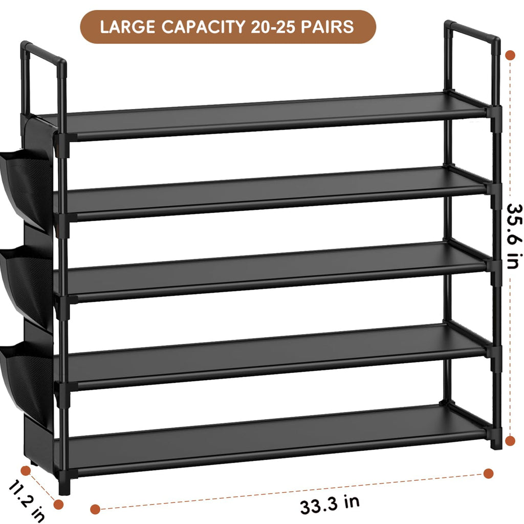 Shoe Rack 5 Tier Shoe Organizer Shoe Storage 20-25 Pairs for Closet Entryway Shoes Holder Space Saving Tall Shoes Shelf for Bedroom Garage Door