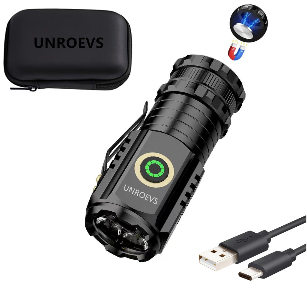 Mini Flashlight 2550 Lumens Rechargeable USB C Charging, Small Flashlights High Lumens 5 Modes, Pocket Flashlight with Clip, Magnetic Flashlight for EDC,Camping, Hiking,Emergency