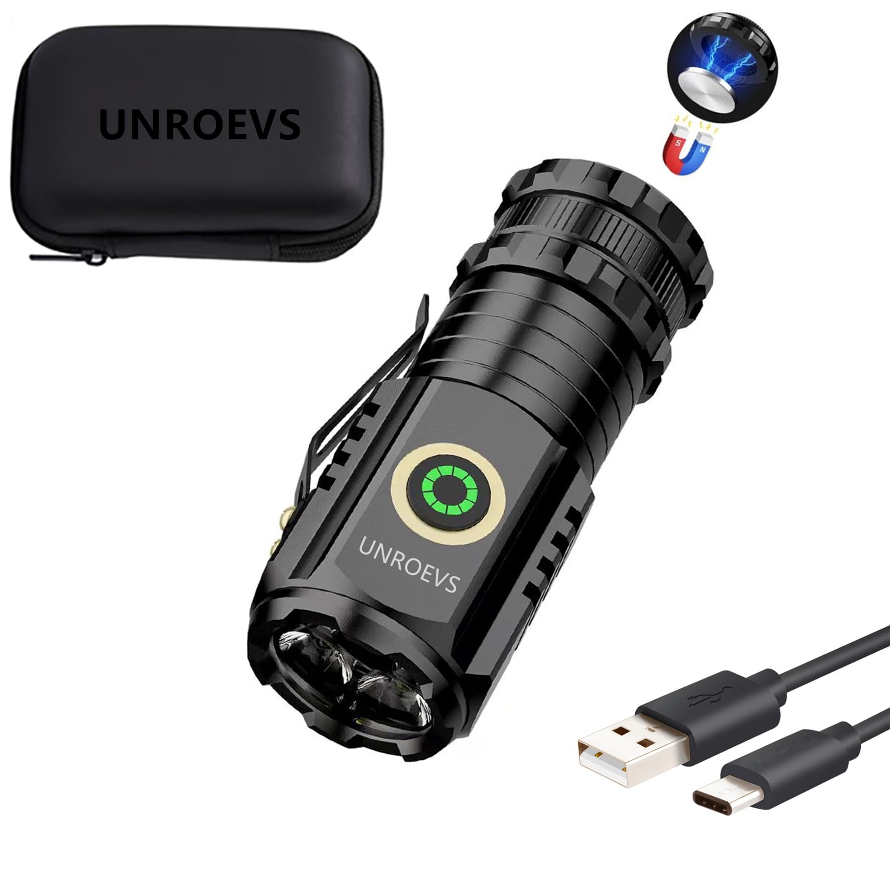 Mini Flashlight 2550 Lumens Rechargeable USB C Charging, Small Flashlights High Lumens 5 Modes, Pocket Flashlight with Clip, Magnetic Flashlight for EDC,Camping, Hiking,Emergency