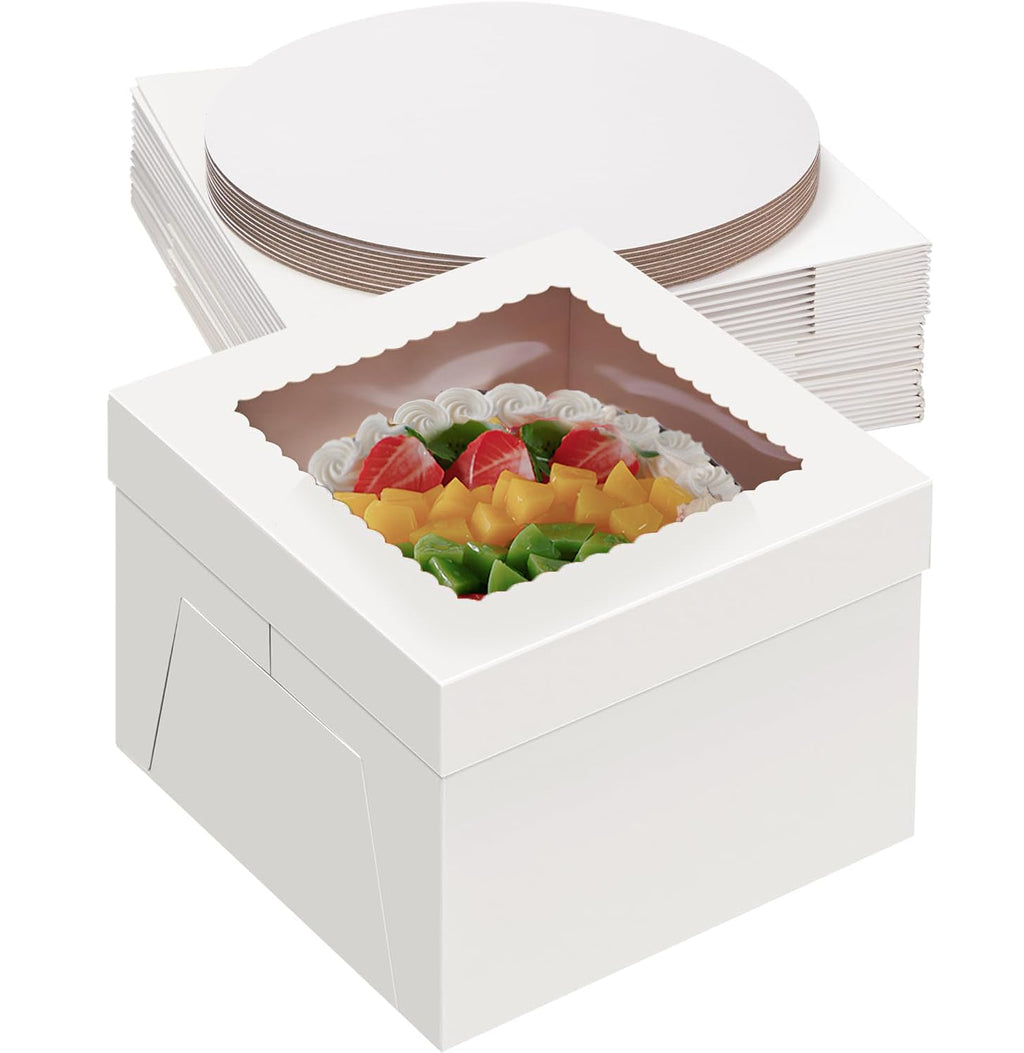 Packpal 20Pack 12x12x6 Cake Boxes with Boards, 10Pcs Cake Boxes & 10Pcs Cake Boards, Sturdy White Packaging for Transporting & Displaying Cakes, Desserts, and Mothers day