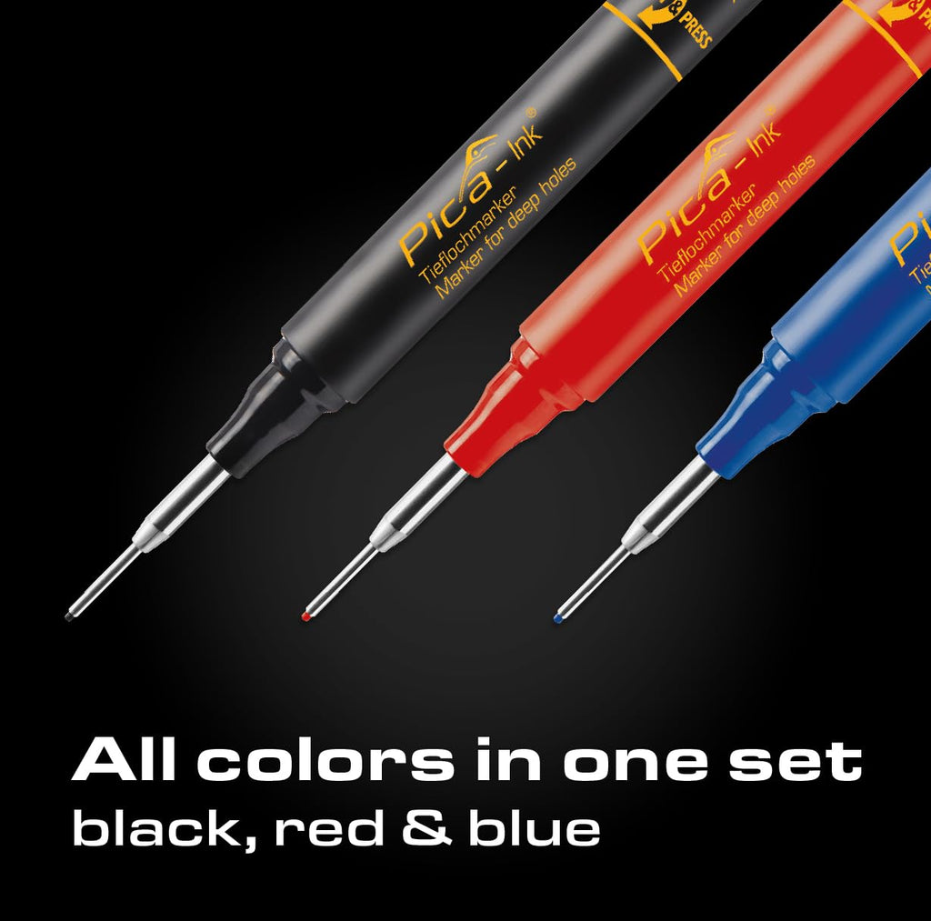 Pica Ink Set, Permanent Marker pens, 3 pens, Black, Blue, Red (Pack of 3)