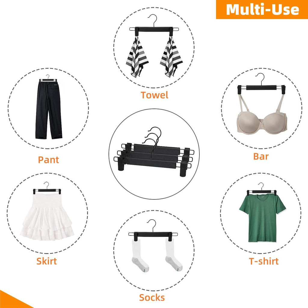 Lamitocs Pants Hangers with Clips, Skirt Hangers, 360 ° Swivel Hooks Space Saving Hangers for Pants, Skirts, Clothes, Jeans (10Pack,Black)