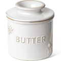 LE TAUCI Butter Crock, Butter Dish with Lid, Butter Container for Counter with Water Line, Embossed French Butter Keeper for Spreadable Butter, Suit for Housewarming - Set of 1, Arctic White, Bee
