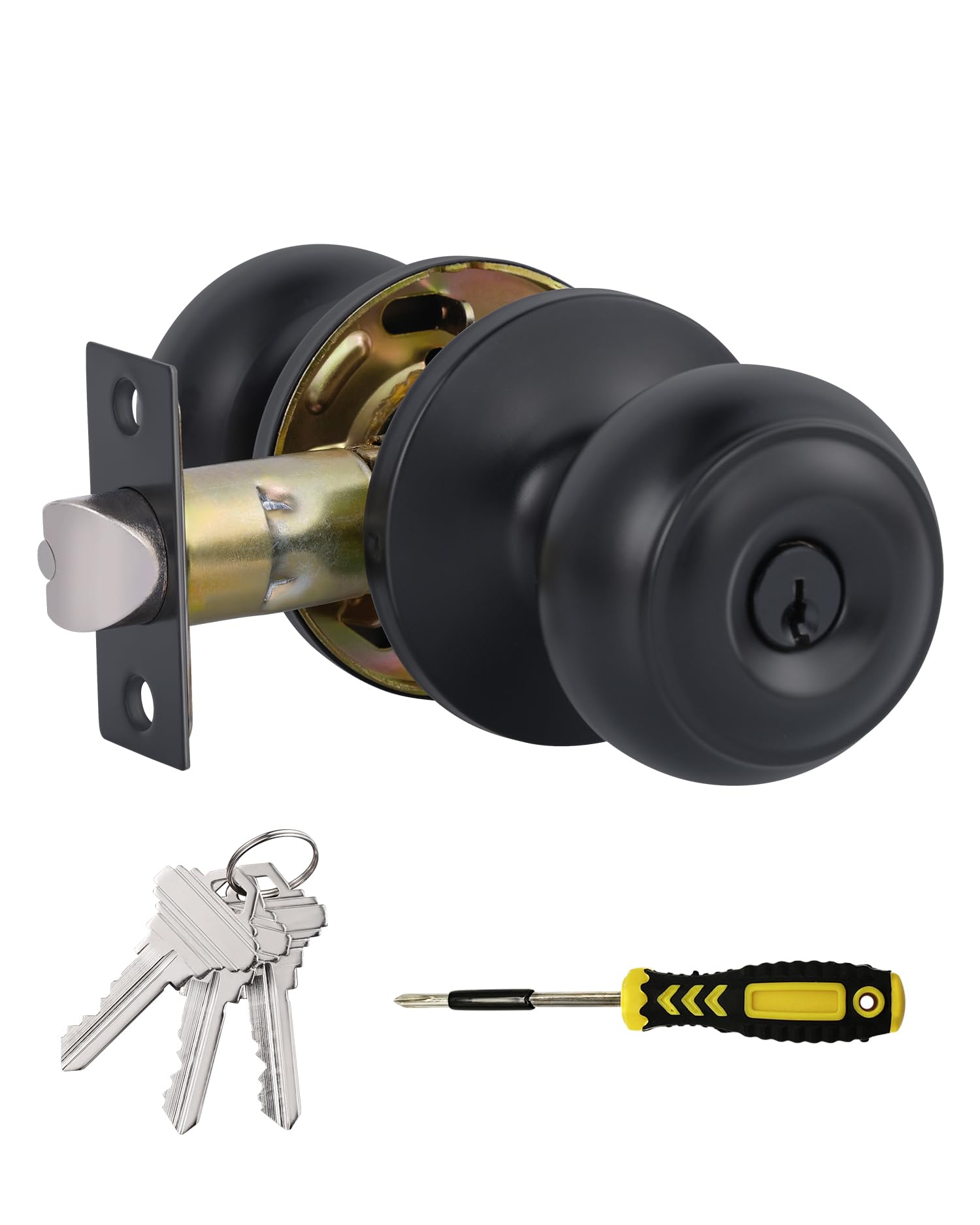 Black Door Knobs with Lock and Keys, Interior/Exterior Door Knob for Bedroom or Bathroom, Entry Door Lock for Front Door by Lanwandeng