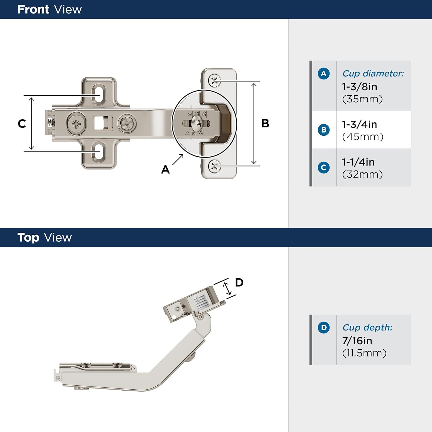 Amerock 2 Pack 135 Degree Lazy Susan Bi-Fold Door Euro Concealed Cabinet Hinge, Corner Cabinet