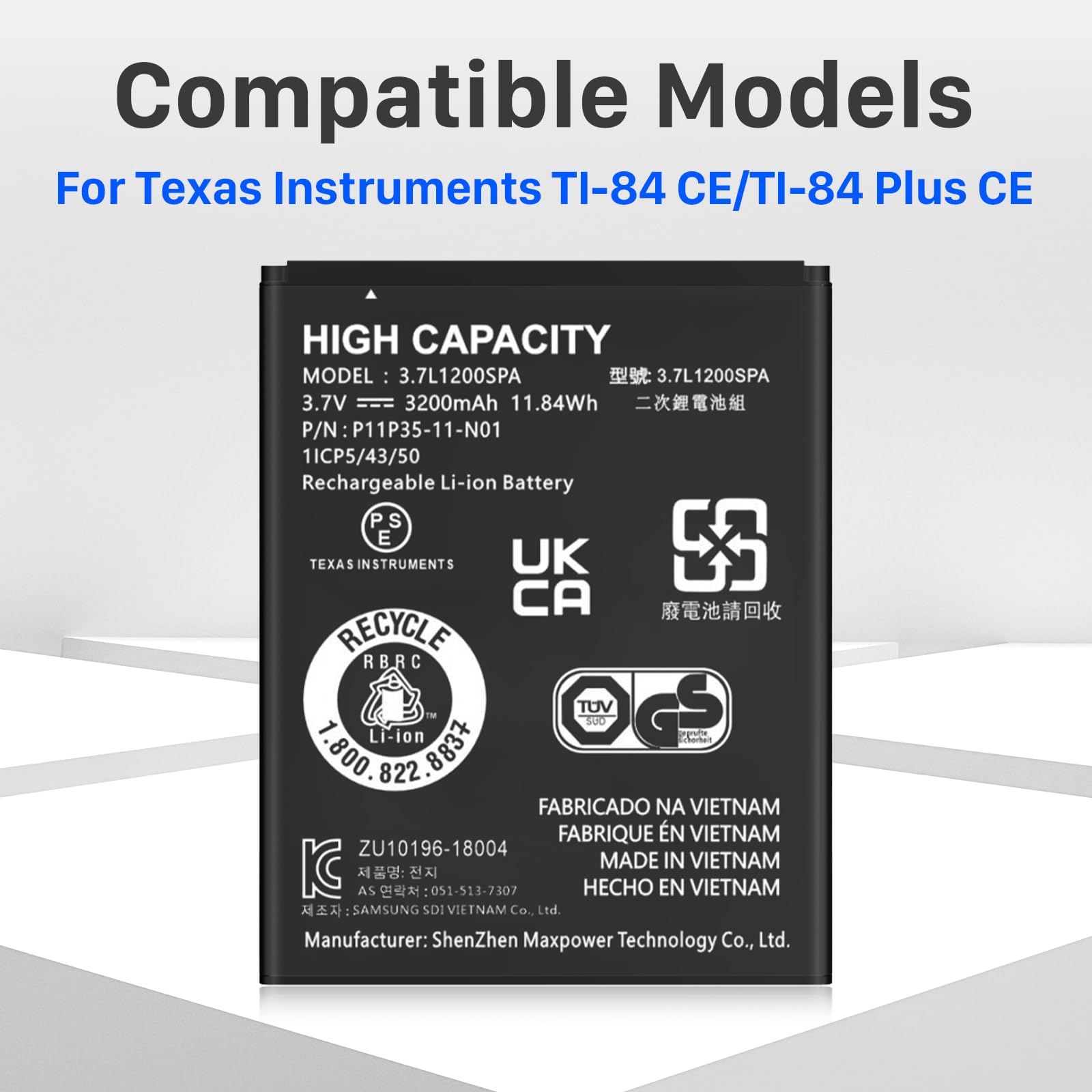 HUAENG TI-84 Plus CE Battery, 3200mAh Replacement Battery for Texas TI-84 Plus CE, TI Nspire CX II, TI Nspire CX CAS II, Part No 3.7L1200SPA, New Upgraded P11P35-11-N01 Batteries