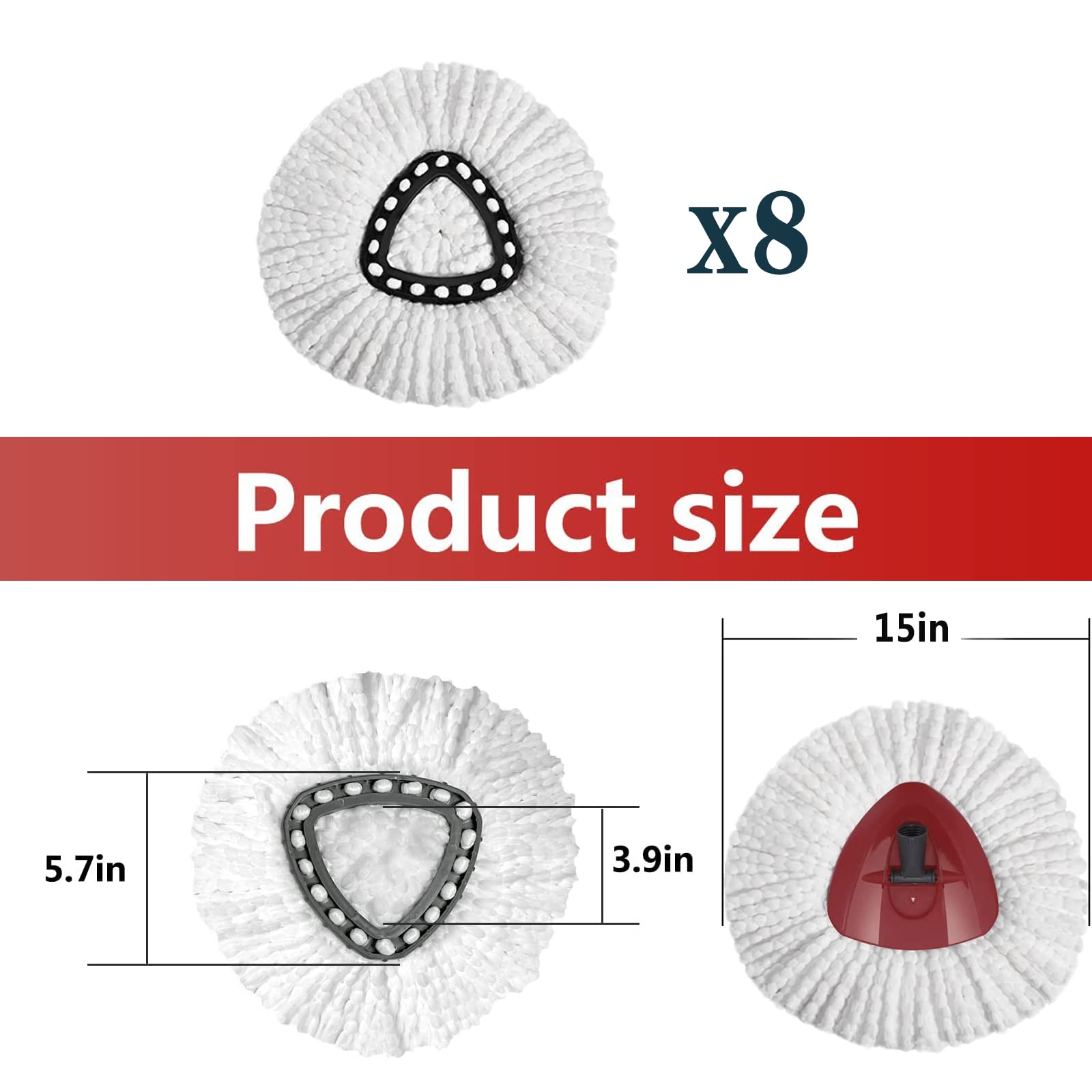 8Pack Spin Mop Head Refill, Universal 360°Mop Head Replacement for Vileda EasyWring Spin Mop, Microfiber Spin Mop Refills, Easy Cleaning Mop Head Replacement