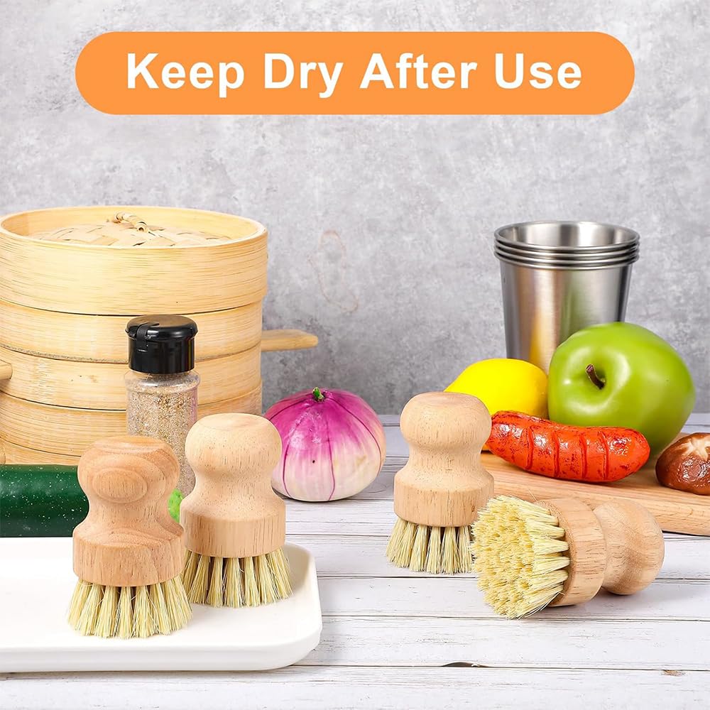 NYGHMY 12 Pack Eco-Friendly Dish Scrub Brushes - Wooden Kitchen Scrubbers with Sisal Bristles, Long Lasting
