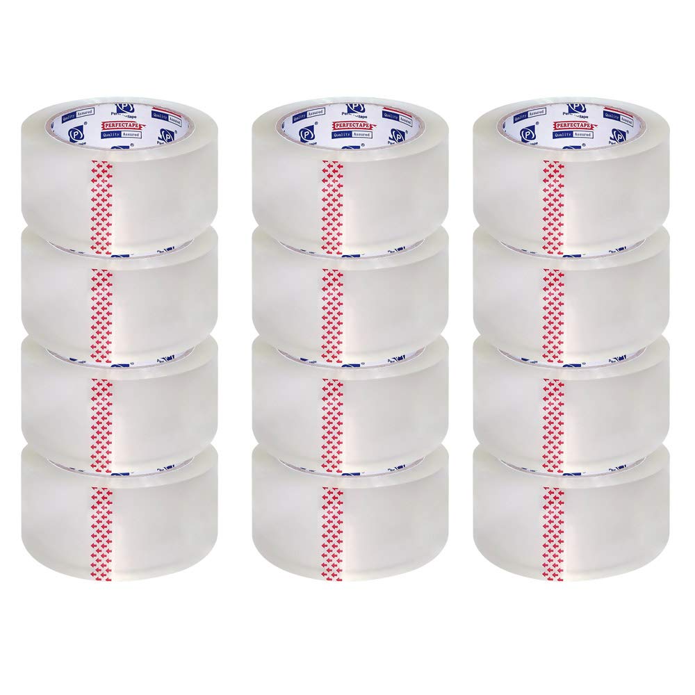 PERFECTAPE Packing Tape, Clear, 1.88" x 100m, 12-Pack, Length Total 1200M, Commercial Grade Shipping Packaging Tape Refill Rolls for Moving, Mailing, Office and Storage