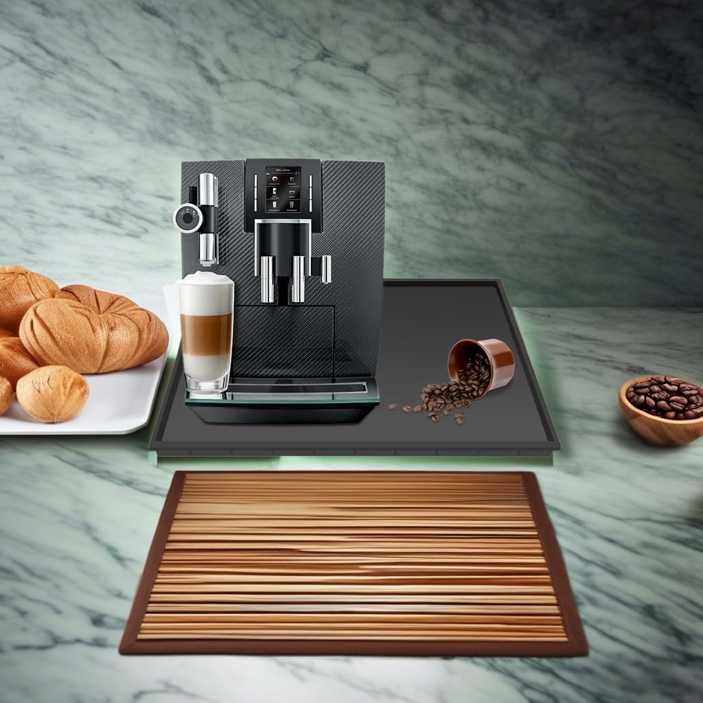Ezebesta Silicone Mat Under Coffee Machine With Lip Coffee Maker Appliance Automatic Machines Espresso Accessory Black Multifunctional Rubber Base Mat (18.9 x 11.8)