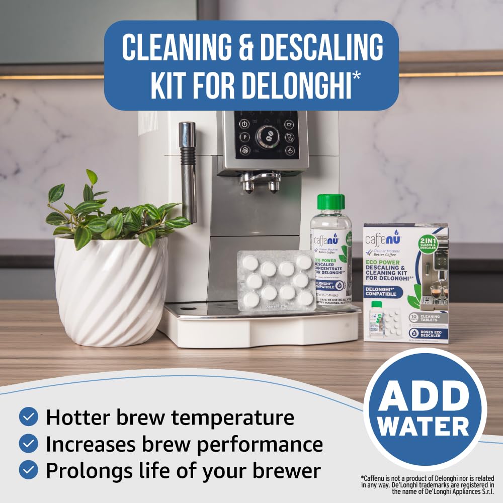 Caffenu Cleaning & Descaling Kit Compatible with DeLonghi Coffee Machines - 2-in-1 Solution for Machine Maintenance
