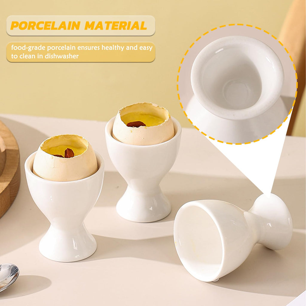 RHAFAYRE Egg Holder for Boiled Eggs, 4 Pack Porcelain Egg Cups for Soft Hard Boiled Eggs Breakfast Dinner, 5 cm x 9 cm, White