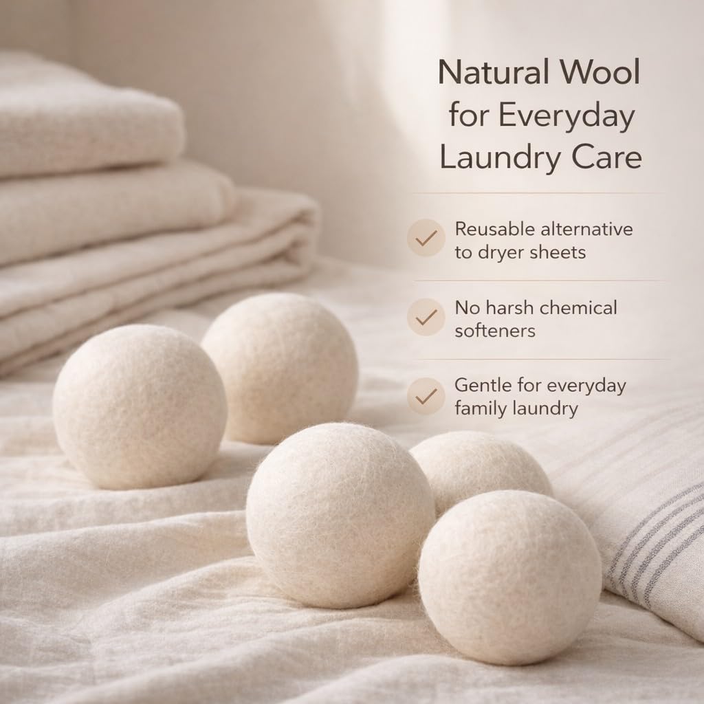 Updated Version(Made of The Latest Shearing) Wool Dryer Balls Pack of 6 XL,Premium Reusable New Zealand Natural Fabric Softener,Saves Drying Time, Handmade Dryer Balls…