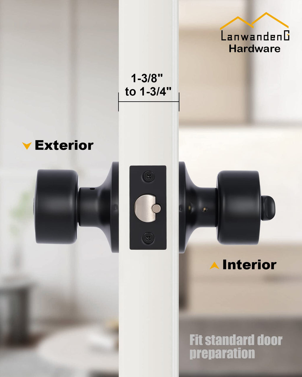 Lanwandeng Keyed Alike Entry Door Knob with Lock, Matte Black Door knobs with Lock for Bedroom/Bathrooom, Exterior/Entrance Door Lock