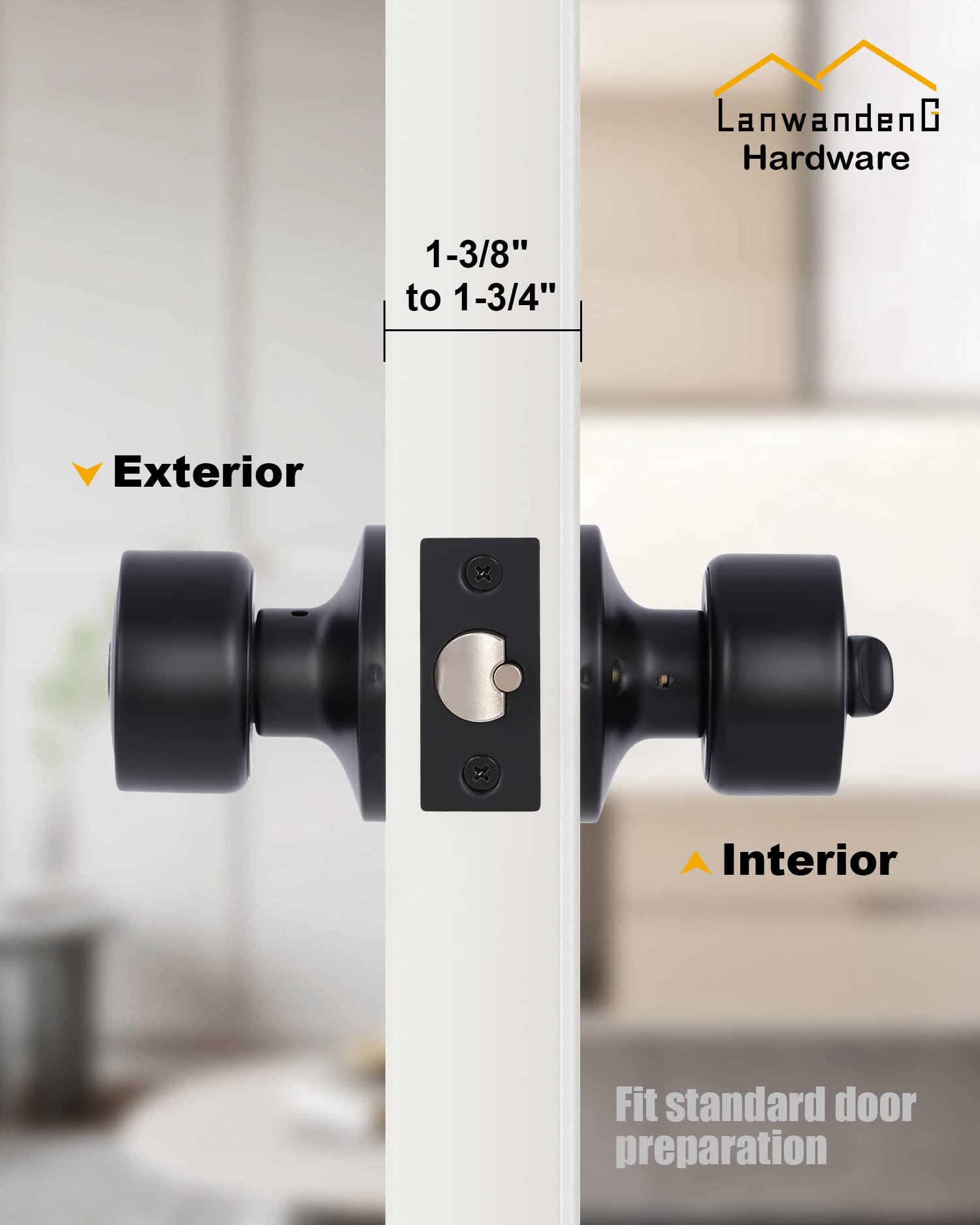 Lanwandeng Keyed Alike Entry Door Knob with Lock, Matte Black Door knobs with Lock for Bedroom/Bathrooom, Exterior/Entrance Door Lock