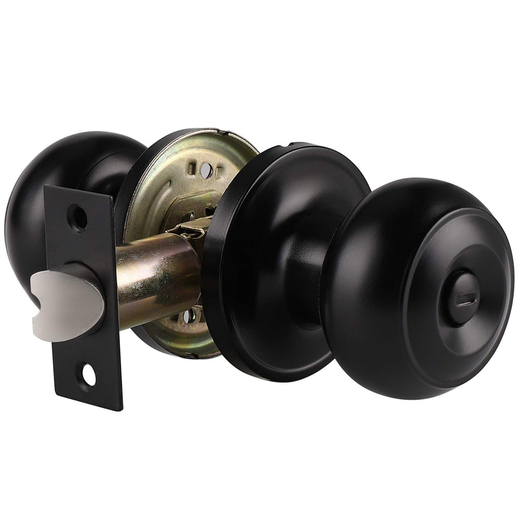 Probrico Interior Door Knobs Matte Black Finish, Standard Door Hardware, Indoor Door Handles Keyless, Privacy Door Lock for Bedroom/Bathroom Flat Ball Knob, 1 Pack
