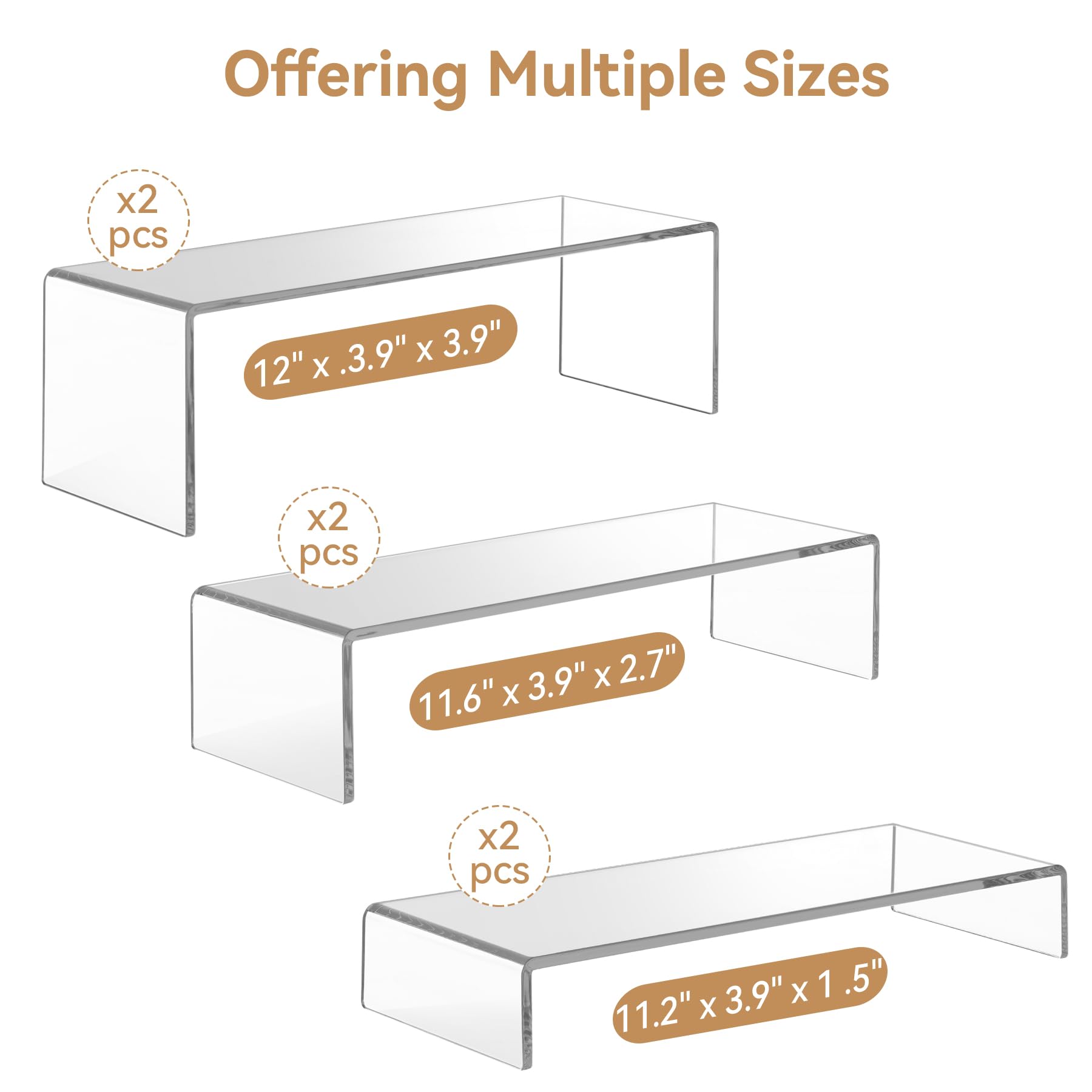 ANDGOO 2 Sets Large Acrylic Risers, Clear Rectangular Showcase Collectibles Display Shelf, Retail Desktop Display Stand for Organize and Decoration