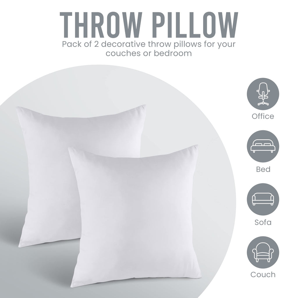 Utopia Bedding Throw Pillows Insert (Pack of 2, White) - 18 x 18 Inches Bed and Couch Pillows - Indoor Decorative Pillow