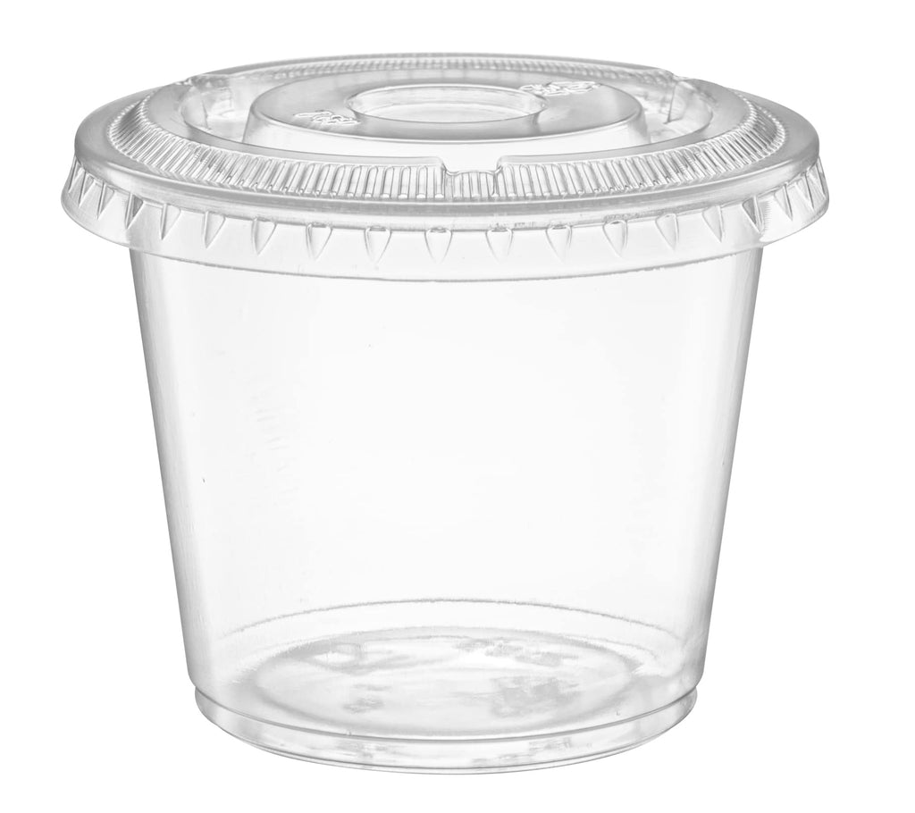 5 oz - 100 Sets Clear Diposable Plastic Portion Cups With Lids, Small Mini Containers For Portion Controll, Meal Prep, Sauce Cups, Slime, Medicine, Dressings, Crafts, Disposable Souffle Cups