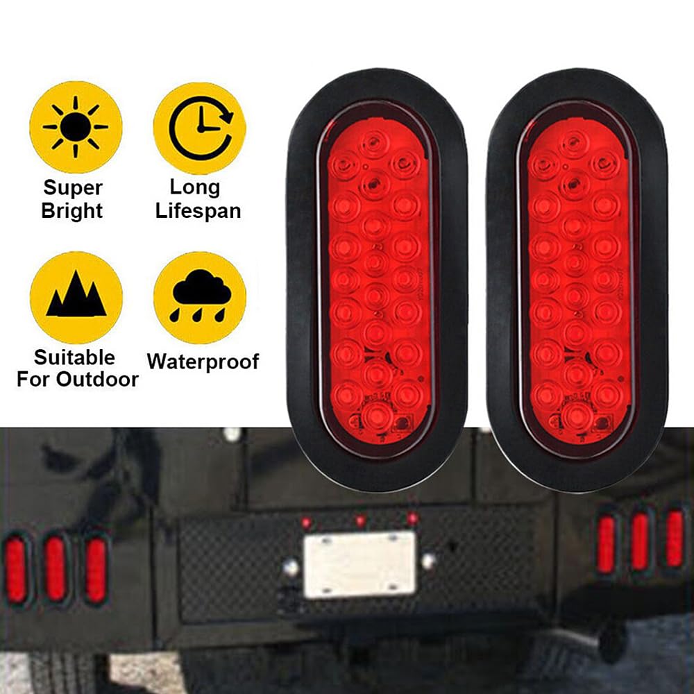 Yanchaofeiauto 6" Oval Red LED Trailer Lights Kit 2PCS 22 LEDS IP68 Waterproof Stop/Turn/Brake Tail Lights Compatible with Truck RV Boat Bus Lorry Camper Van Caravan