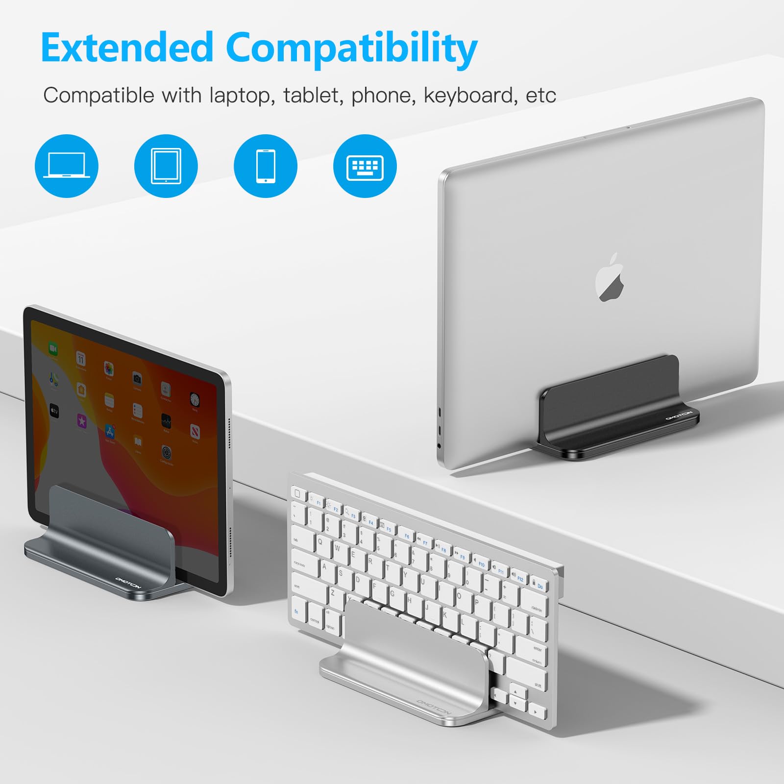 Vertical Laptop Stand Holder, OMOTON Desktop Aluminum Laptop Stand with Adjustable Dock Size, Compatible with MacBook, Surface, Chromebook and Gaming Laptops (Up to 17.3 inches), Black