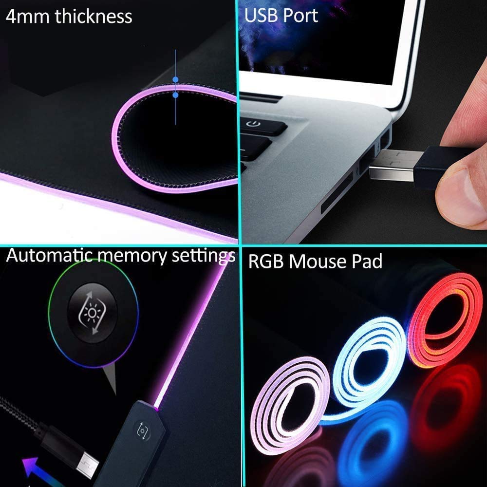 RGB Gaming Mouse Pad - HaiZR 80x30cm Large LED Glowing Keyboard Mouse Pad with 12 Light Modes, Non-Slip Rubber Extended Mousepad Mat for Keyboard,Laptop,Desktop