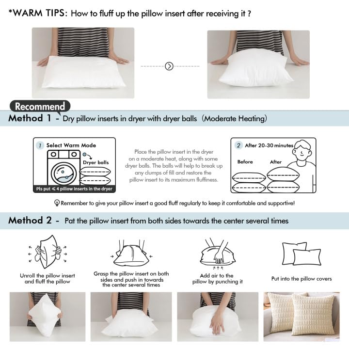 MIULEE Pillow Insert 18x18 Inches Outdoor Waterproof Throw Pillow Insert Premium Hypoallergenic Stuffer Sham Square for Bed Couch Sofa Cushion Patio Furniture