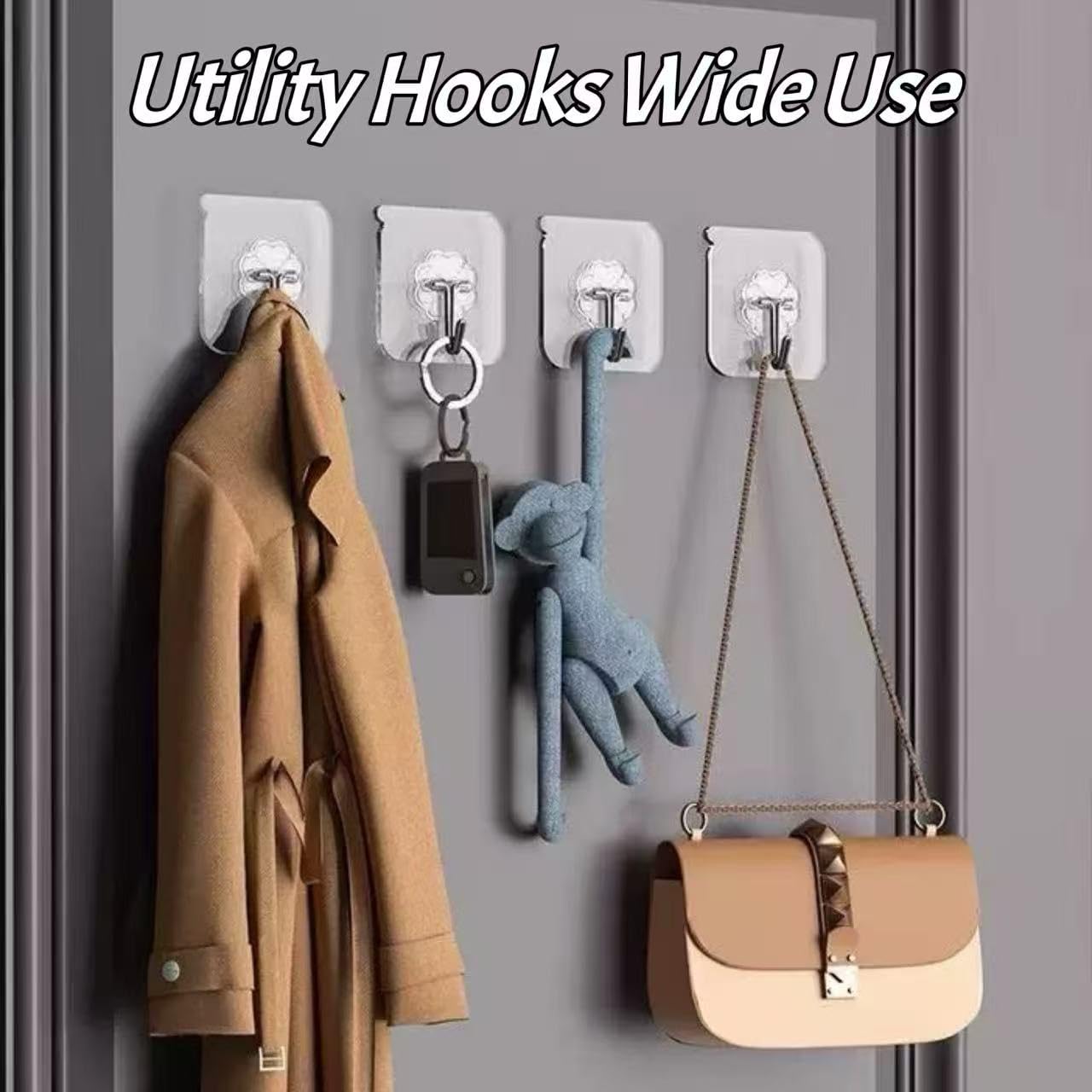 DDMY Adhesive Hooks Kitchen Wall Hooks- 50 Packs Heavy Duty 33lb(Max) Nail Free Sticky Hangers with Stainless Hooks Reusable Utility Towel Bath Ceiling Hooks
