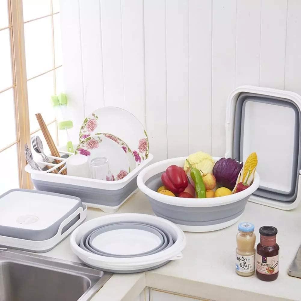 Collapsible Dish Rack and Drainboard Set Foldable Dishes Drying Racks Portable Drainer Dinnerware Organizer Folding Tableware Storage Cutlery Rack for Kitchen Counter RV Camper Accessories