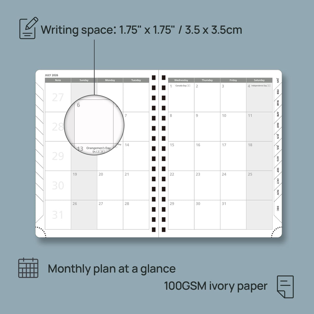 POPRUN 2026 Agenda [Medium-8.5" x 6.25" Wire-Bound Hard Cover] - Daily Weekly and Monthly Planner 2026 with Hourly Schedule, Vertical Weekly Layout, Monthly Tabs - Violet