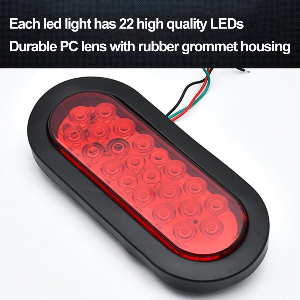 Yanchaofeiauto 6" Oval Red LED Trailer Lights Kit 2PCS 22 LEDS IP68 Waterproof Stop/Turn/Brake Tail Lights Compatible with Truck RV Boat Bus Lorry Camper Van Caravan