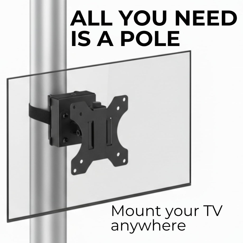 CondoMounts ZeboZap ZZTVS2011 Universal VESA Pole Mount with Removable 75mm and 100mm VESA Plate | Strap-On No-Drill Pole Bracket | Fits up to 32 Inch TVs & Monitors