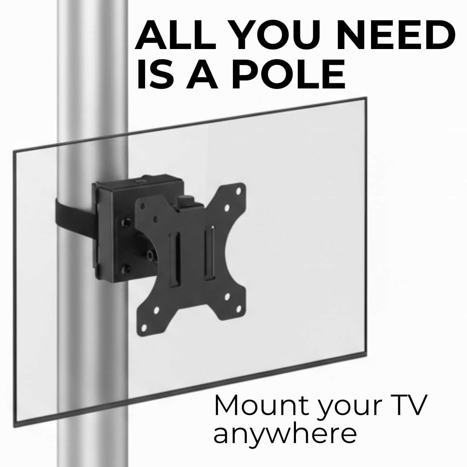 CondoMounts ZeboZap ZZTVS2011 Universal VESA Pole Mount with Removable 75mm and 100mm VESA Plate | Strap-On No-Drill Pole Bracket | Fits up to 32 Inch TVs & Monitors