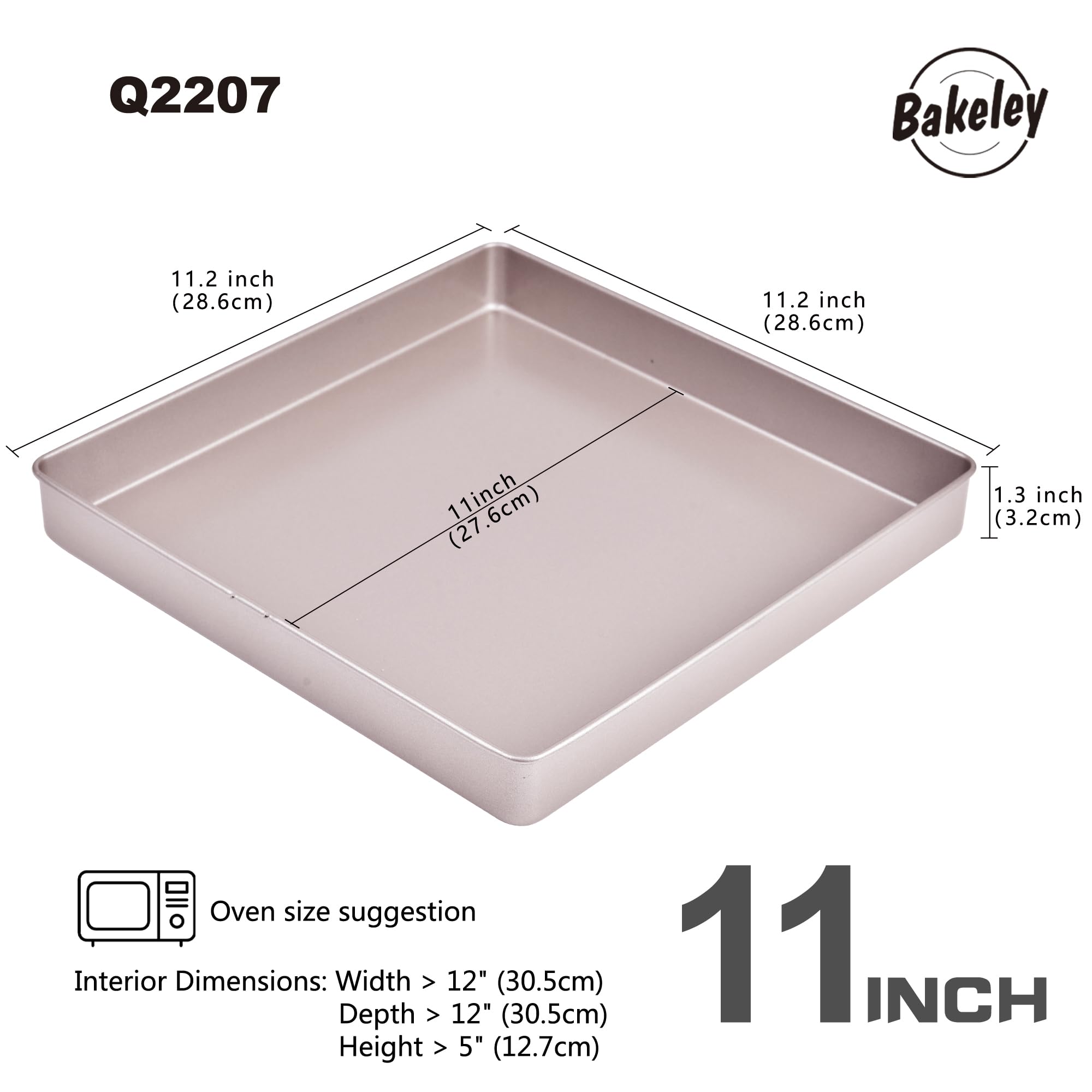 Bakeley Baking Sheet Pan, 11-Inch Baking Sheet Pan Non-Stick Square Baking Pan Jelly Roll Bakeware for Oven Roasting 11.2" × 11.2" × 1.38" (Champagne Gold)