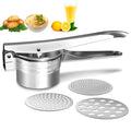 Potato Ricer Stainless Steel Masher, Large Capacity 15oz Potato Masher Kitchen Tool for Smooth Mashed Potatoes, Fruits, Vegetables, Premium Grade Ricer, Juicer, Vegetable Strainer with 3 Ricing Discs