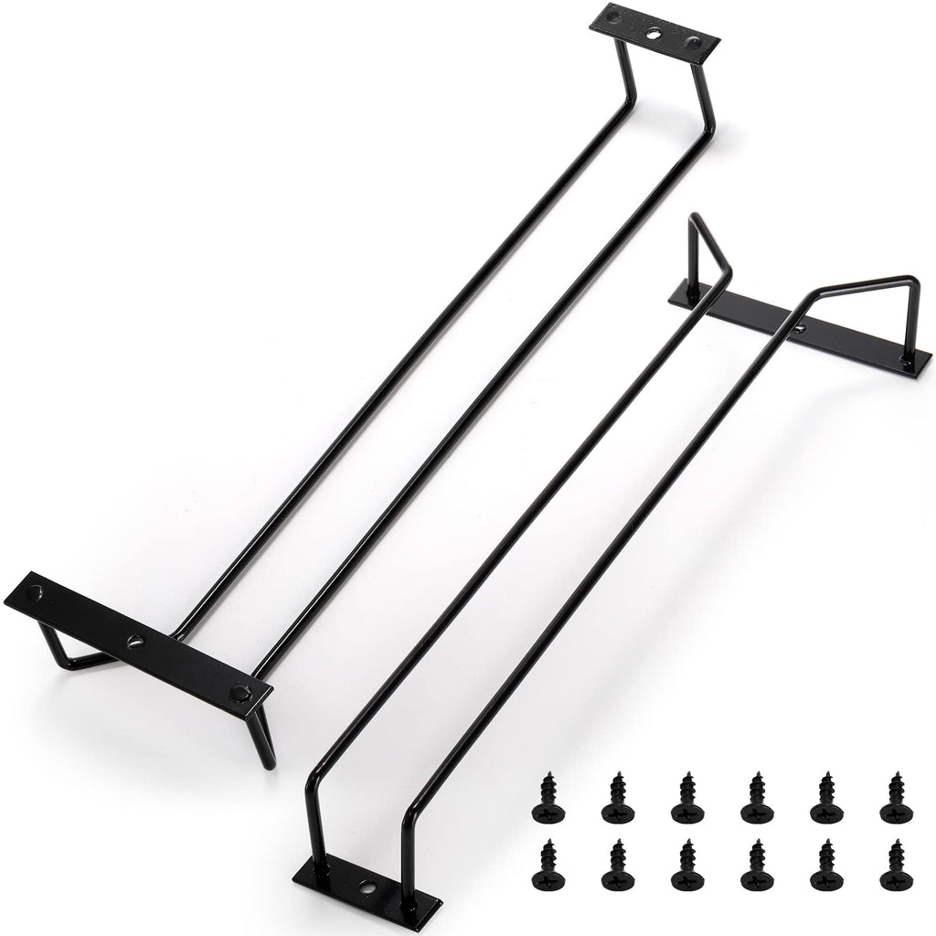 Dicunoy 6 Pack Wine Glass Rack, 14 Inch Black Under Cabinet Wine Glass Holder, Stemware Rack Holder, Iron Glasses Under Shelf Storage Hanger, Glasses Hanging Rack, Stemware Holder for Shelf, Bar