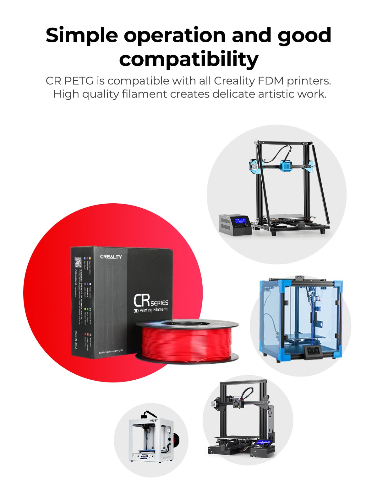 Creality PETG 3D Printing Filament 1.75mm, Excellent Toughness High Precision, Odorless Non-Toxic Moistureproof, 1kg(2.2lbs) Glossy PETG Filament for 3D Printer (Transparent)