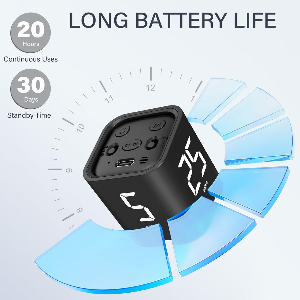 Rotating Pomodoro Timer 5, 25, 10 50 Minutes Preset, Desk Productivity Flip Timer, ADHD Tool Cube Countdown Stopwatch, Vibration/High/Low Volume/Custom Modes, for Work, Study, Back to School, Kitchen