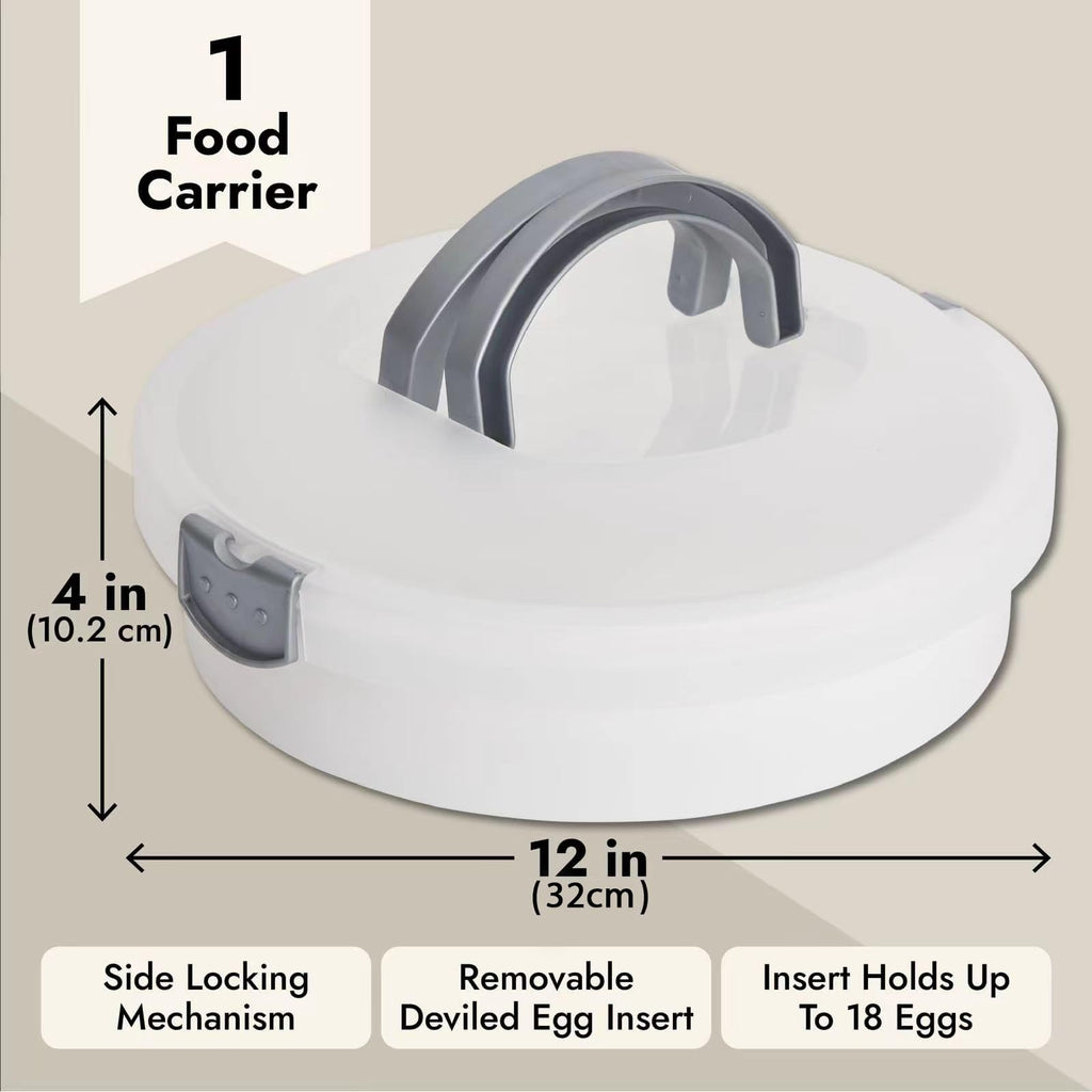 Xbopetda Round Cake Carrier 12 Inch Cupcake Holder Cake Stand with Lid and Handles 3-in-1 Cake Box Container BPA-Free Dessert Carrier for Cheesecake, Pie, Cupcakes Devil Eggs Cake (White, 12x4in)