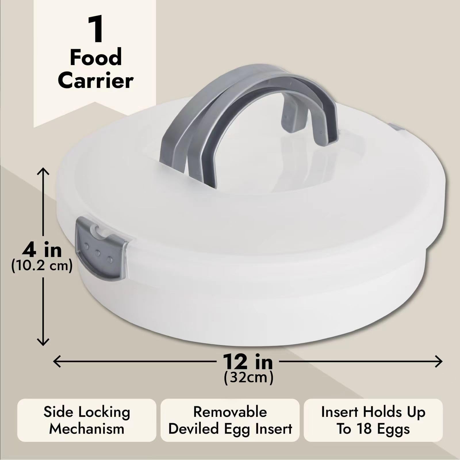 Xbopetda Round Cake Carrier 12 Inch Cupcake Holder Cake Stand with Lid and Handles 3-in-1 Cake Box Container BPA-Free Dessert Carrier for Cheesecake, Pie, Cupcakes Devil Eggs Cake (White, 12x4in)