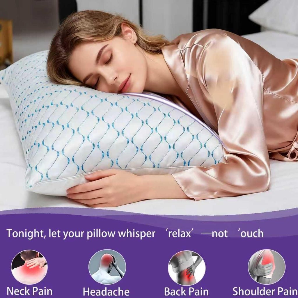 Memory Foam Pillows Queen Size Set of 2, Adjustable Cooling Pillow for Side Back Stomach Sleepers with Washable Removable Cover