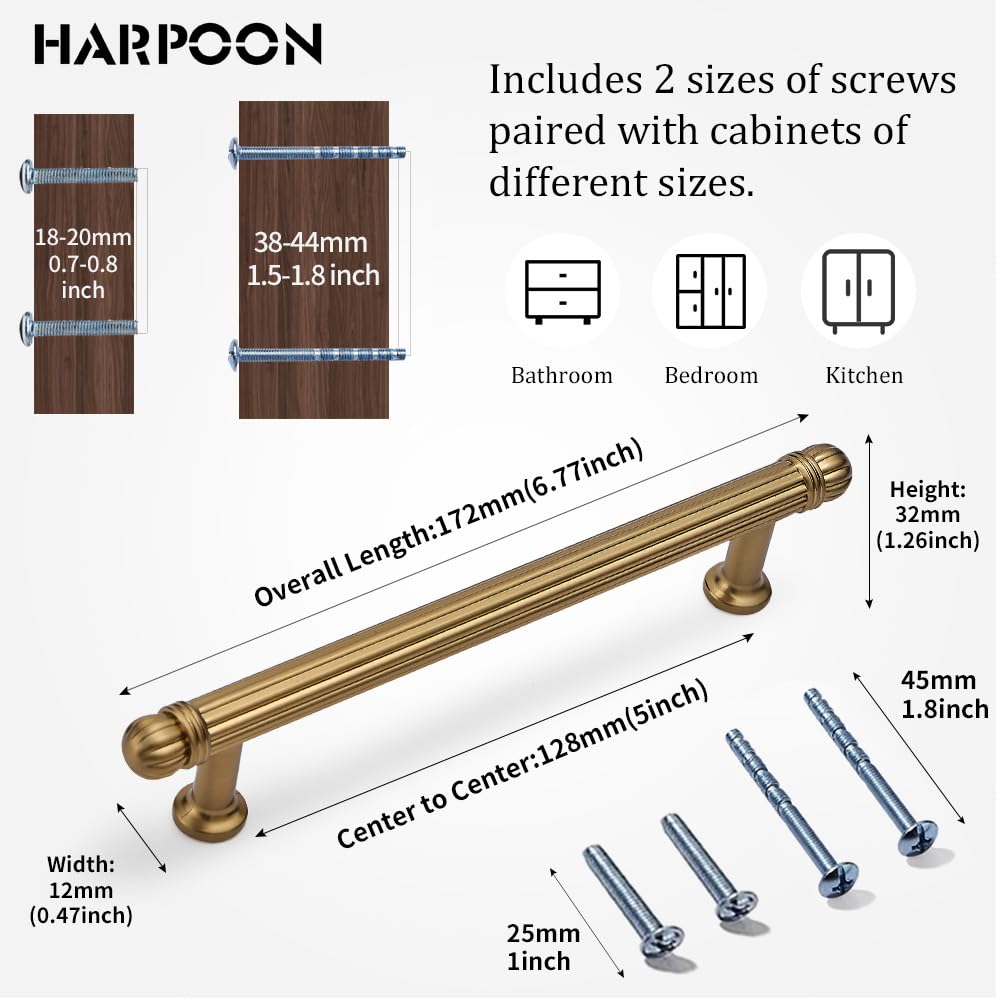 HARPOON 6 Pack Kitchen Cabinet Handles,Vintage Cabinet Bar Pulls, Drawer Handles Classic Home Hardware, 5 inch Hole Center, Champagne Bronze